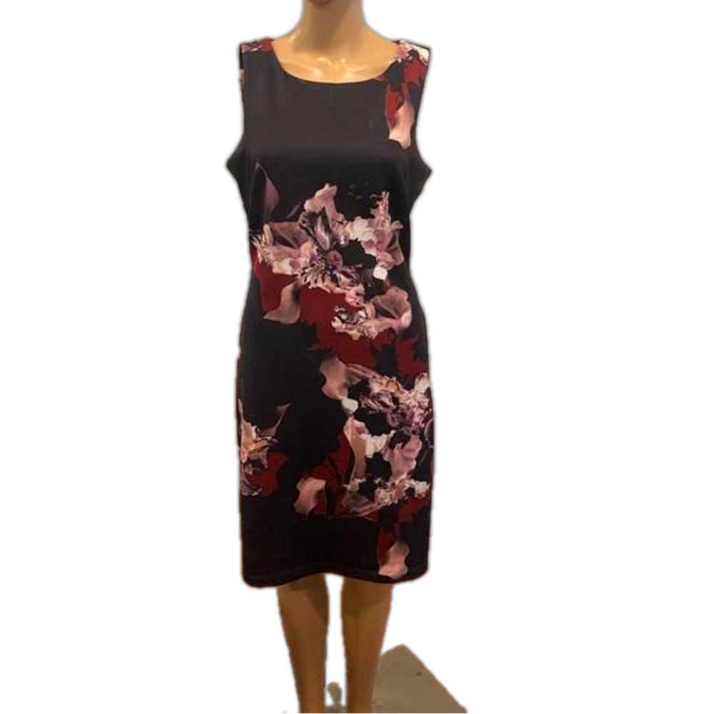Chic Floral Midi Dress - Black and Red